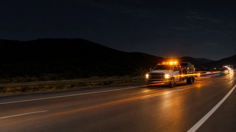 Tow truck assisting a stranded driver on an Exeter area road