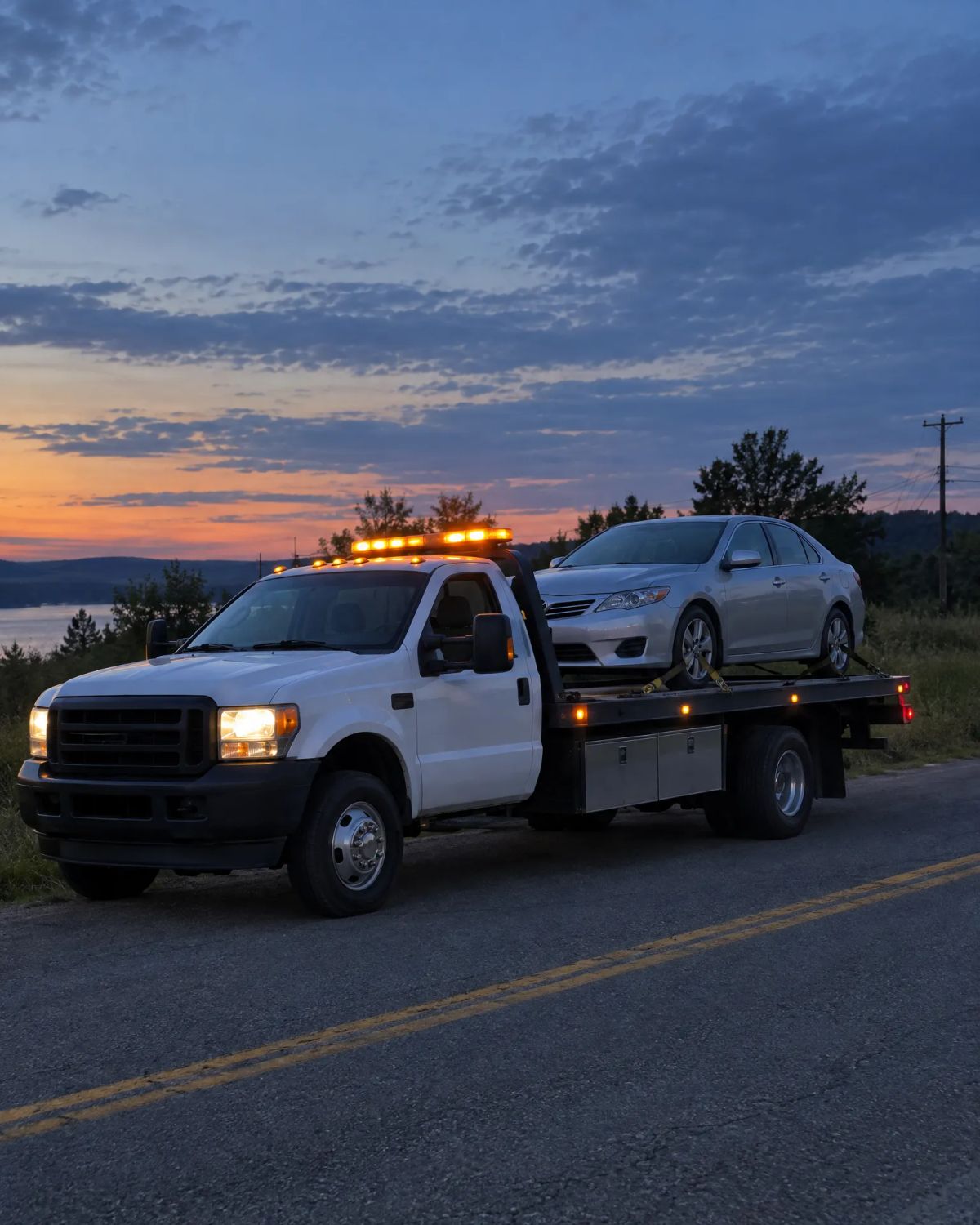 Tow truck providing roadside assistance on a Reading Pennsylvania road