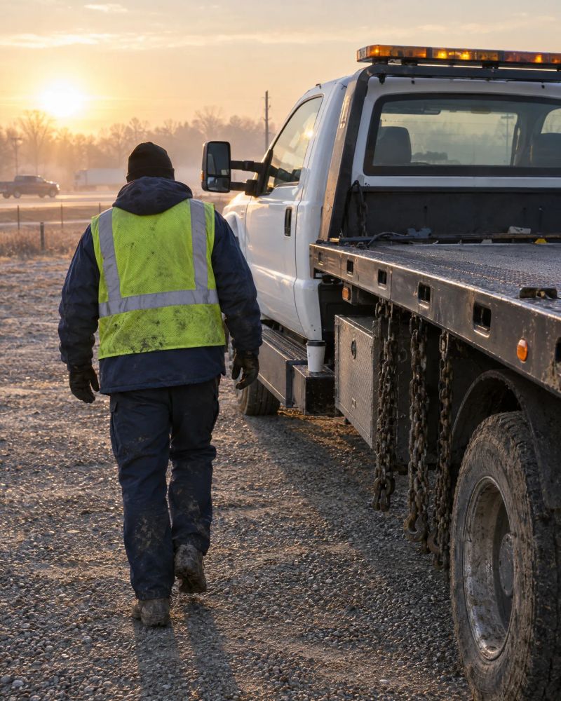 Roadside towing truck preparing to load a disabled car