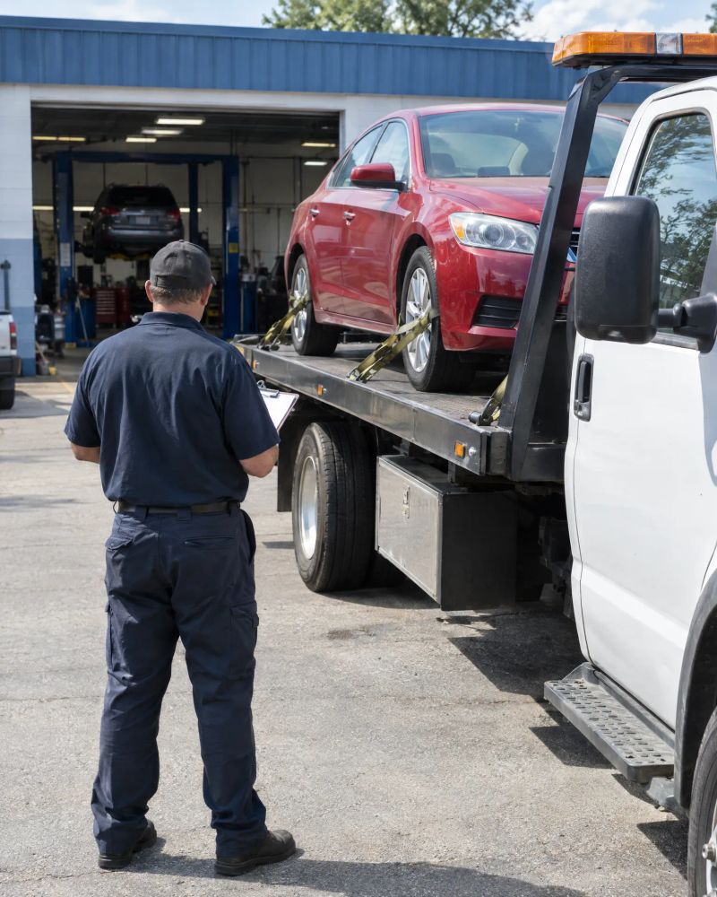 Roadside assistance technician checking a vehicle beside a Reading Pennsylvania road